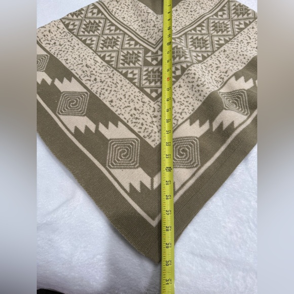 Boho Geometric Knit Poncho Sweater | Button Cowl Neck | Neutral Tan - Picture 10 of 11